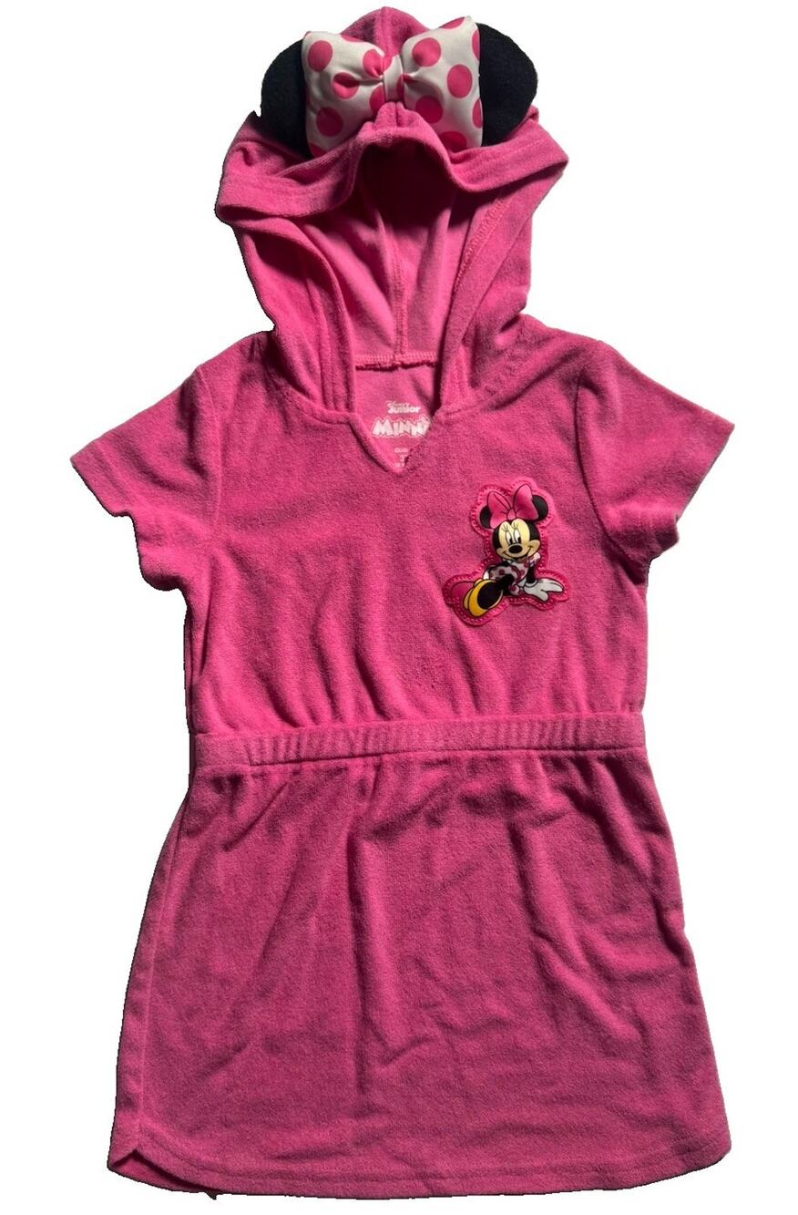 Disney Minnie Mouse Girls 3T Pink Hooded Terry Cover Up Dress Ears Bow